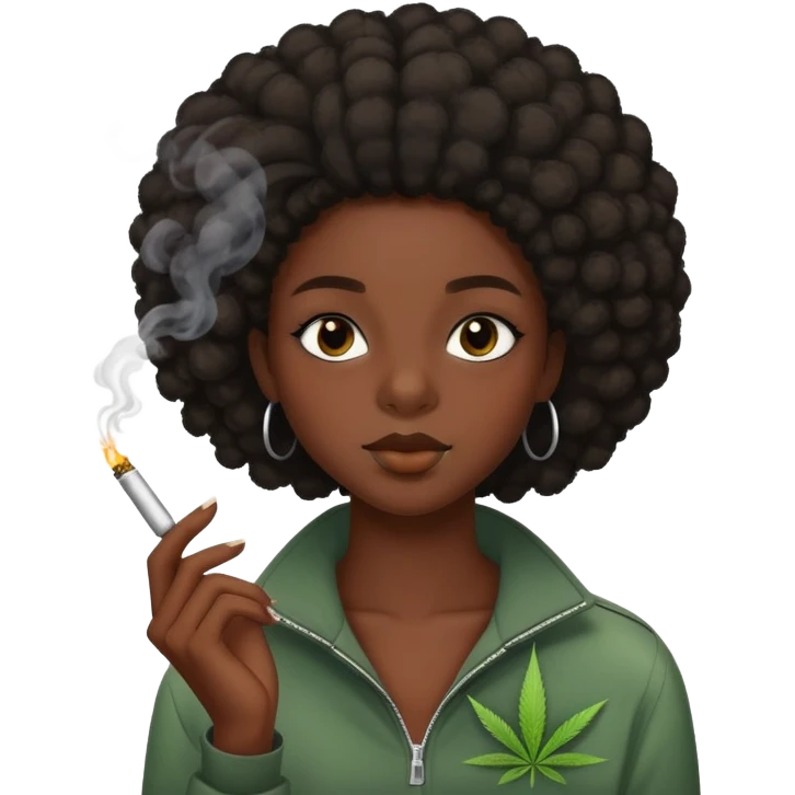 Teenage pretty dark skinned Black girl smoking a joint emoji