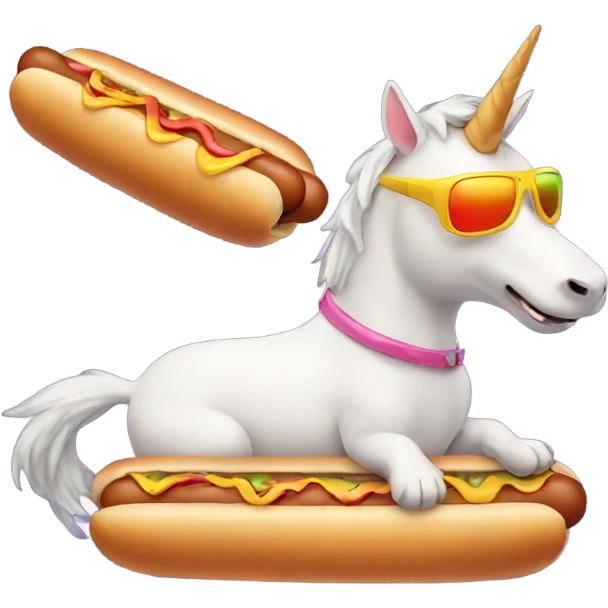 hot dog with sunglasses riding a unicorn cat emoji