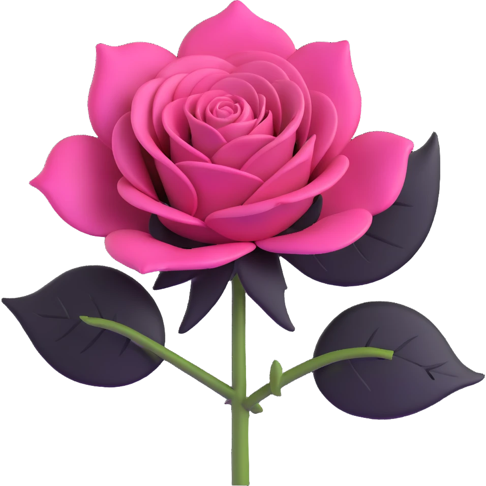 3D gothic rose with pink petals, black leaves emoji