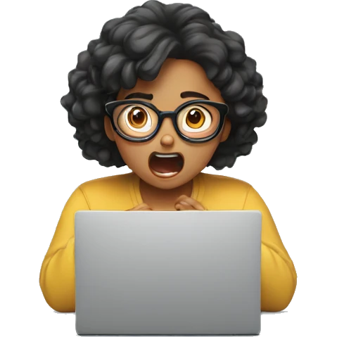 a girl with specs looking at her laptop and panicking and shouting emoji