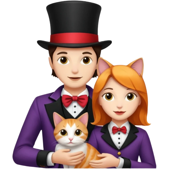 magician couple and their pet cat emoji