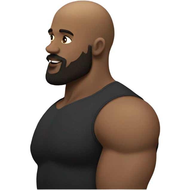Curvy White brunette kissing muscular black bald man with beard emoji