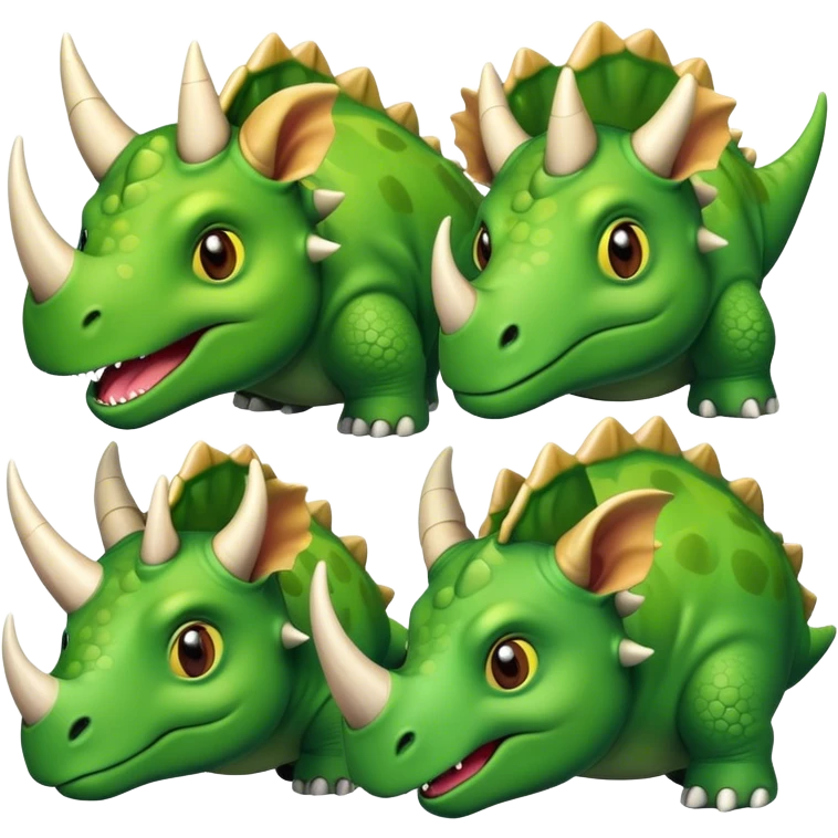 faces of different green triceratops emoji