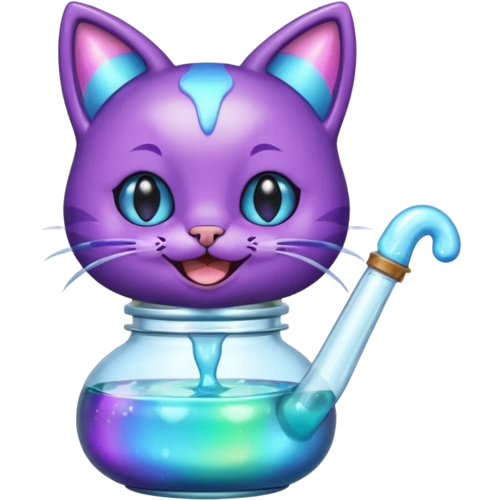 Smiling bottle of oil light purple top and light blue sticking tongue out and with cat ears emoji