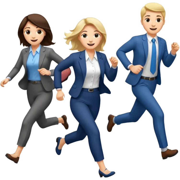 a female co-worker running and other co-workers chasing her emoji