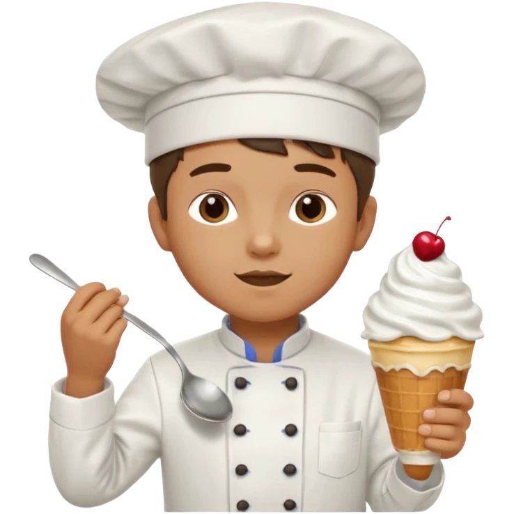 Young Male Chef eating sundae with spoon emoji