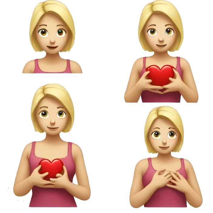 A European blonde woman holds her heart in her hands emoji