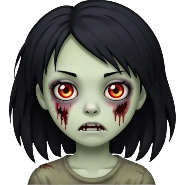 Girl, zombie, black hair, medium long, emo, shaggy, dark, spooky, creepy expression emoji
