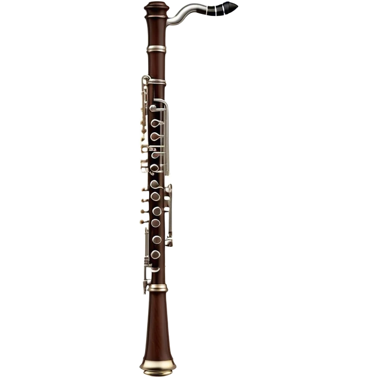 Cinematic Realistic Oboe, slender and elegant dark wood body, silver-plated keys catching soft highlights, delicate reed resting at the top, glowing with refined and classical beauty. emoji