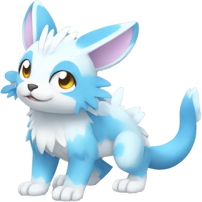 Cute cool white blue animal hybrid Fakemon full body emoji