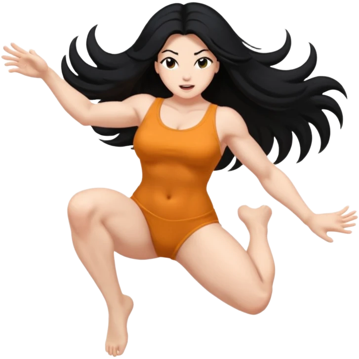 long black hair ((naked ))female big big boobs full body barefoot  ((black Thick pubic hair ))     jumping kicking   emoji