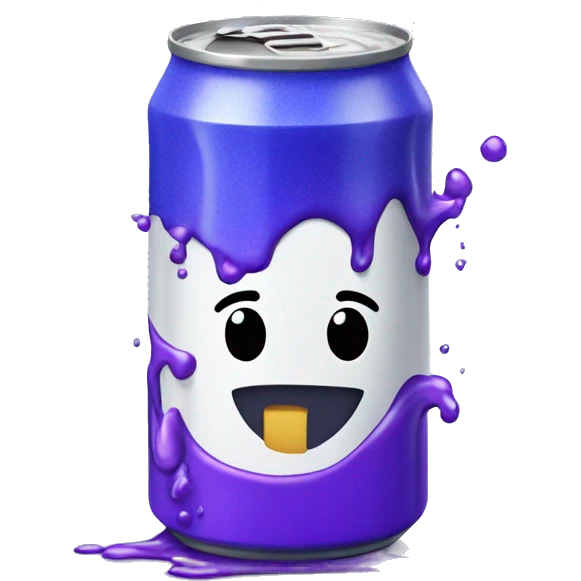 Can of blue soda spilling out purple liquid emoji
