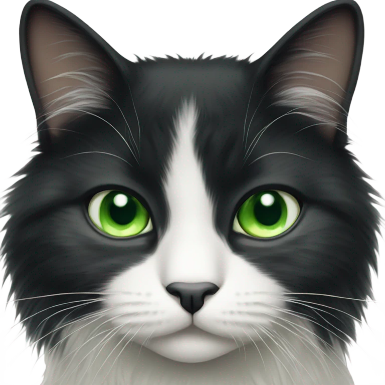 Tuxedo cat - green eyes - fluffy emoji