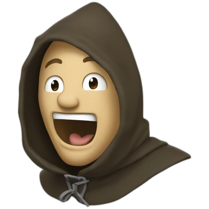 medieval saboteur laughing and escaping, hooded emoji