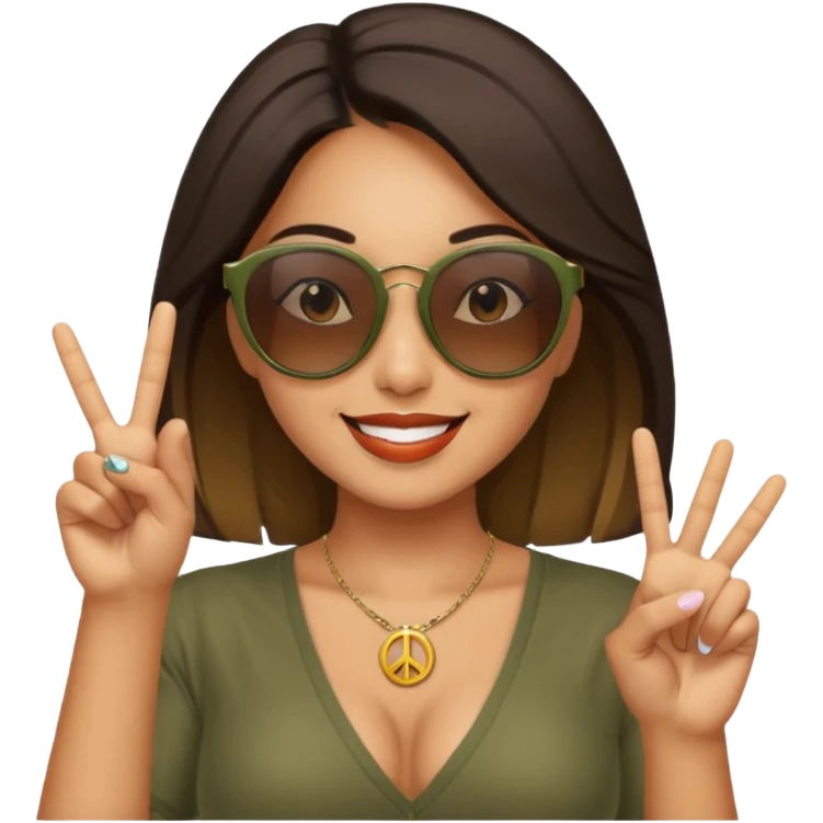 Professional sexy woman posing in shades flashing peace sign emoji