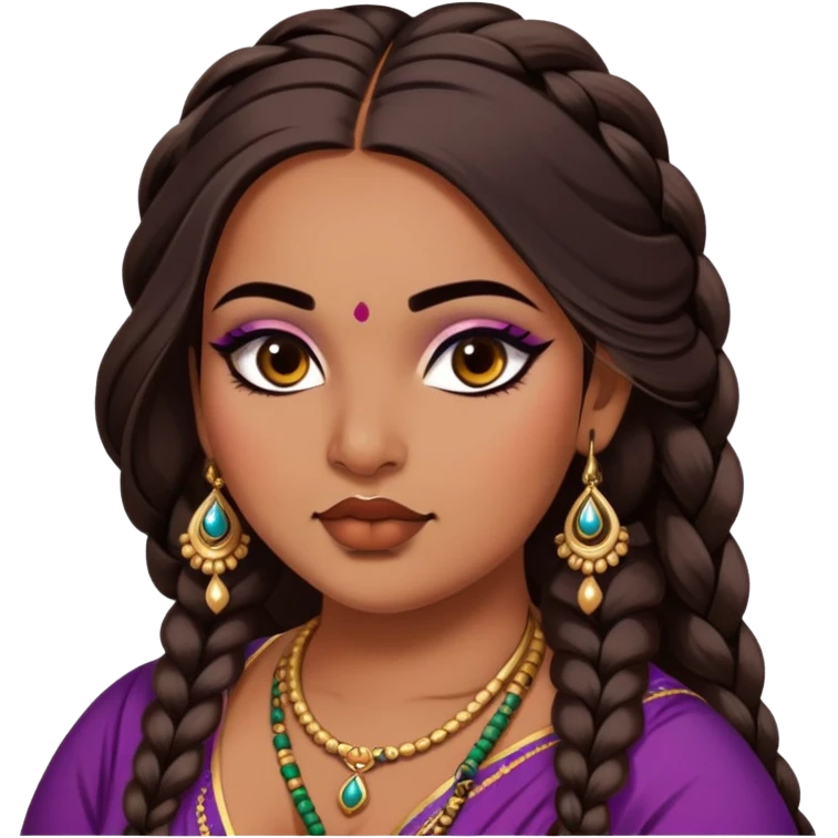 big plus size, medium deep skin, long hair in one braid, baddie,pretty, makeup, lipgloss, black eyeliner, loose dupatta, indian
 emoji