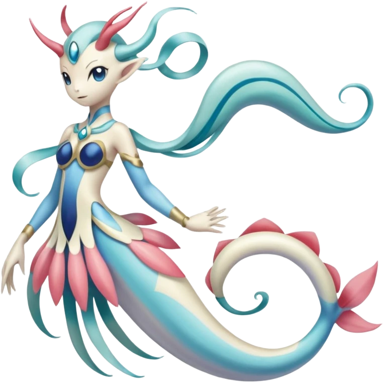 Primarina-Meloetta-Cresselia-Milotic-Amaura-Pokémon-Fakémon-fusion, full body emoji