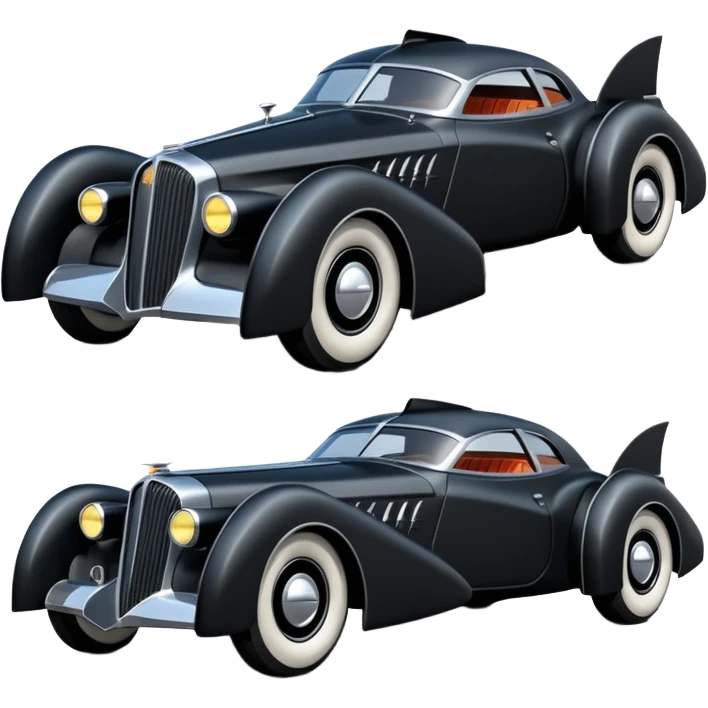  the animated series aerodynamic opulent dark knight futuristic concept Batmobile loosely based on 1936 V16 Cadillac(flat long straight faceted mechanical body) winged stealthy street hot rod  emoji