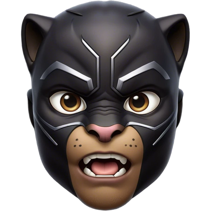 Cinematic Comical black Panther Portrait Emoji, Head tilted dramatically with an exaggeratedly shocked expression, featuring a sleek, muscular body with wide, comically expressive eyes full of humorous disbelief, Simplified yet hilariously expressive features, highly detailed, glowing with a slightly sassy dark glow, high shine, dramatic yet playful, stylized with an air of quirky feline attitude, soft glowing outline, capturing the essence of a meme-worthy black Panther that looks ready to side-eye its way into viral fame! emoji