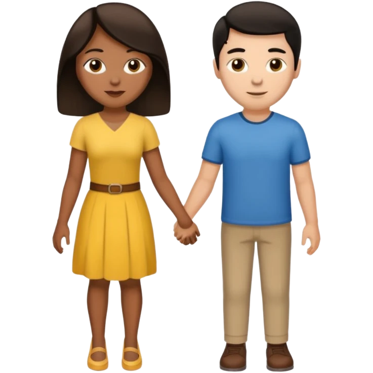 tan skin black haired woman holding hands with brown hair white man they are both adults emoji
