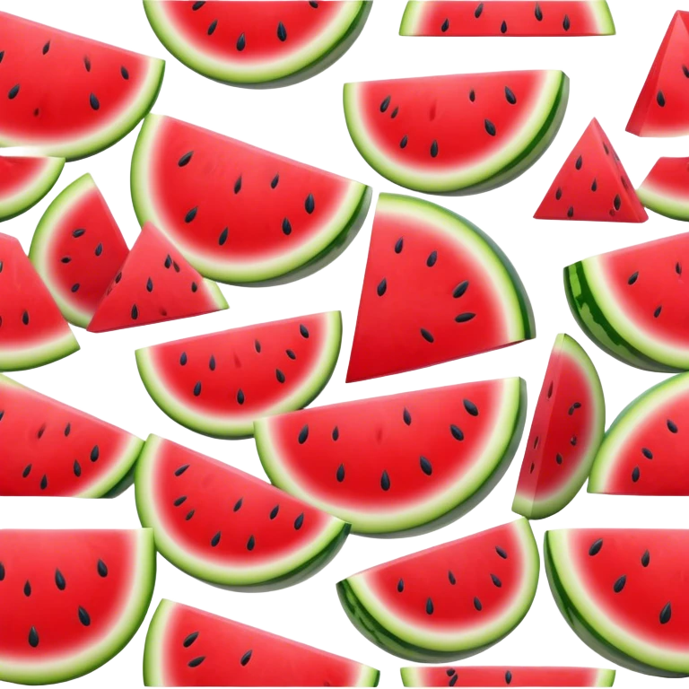 Cinematic juicy watermelon, thick slices revealing vibrant red interior, glossy and glistening with tiny black seeds, fresh and refreshing, soft glowing background, summer vibes. emoji