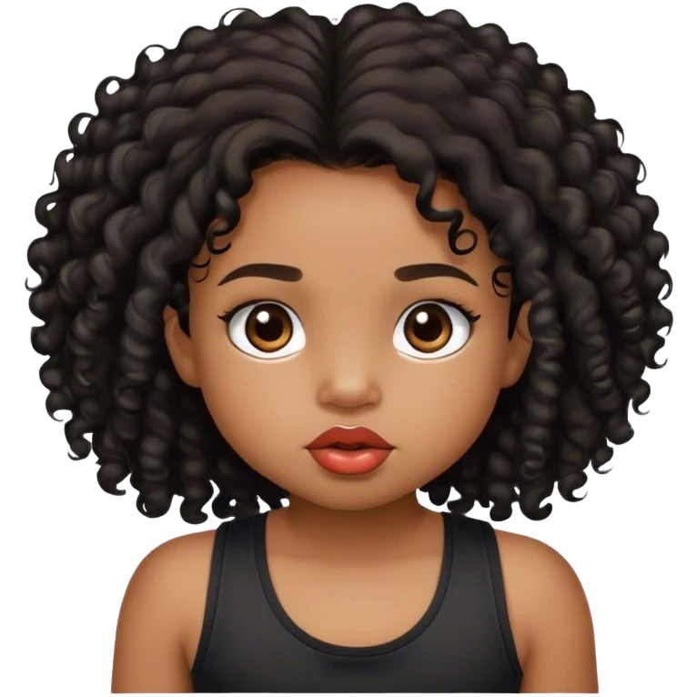 medium brown skin tone, very adorable toddler, with big plump lips, long long lashes, black curly long hair, brown eyes, black tank top emoji
