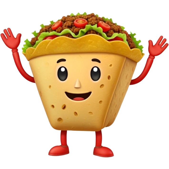 A talking and walking taco with arms and legs emoji