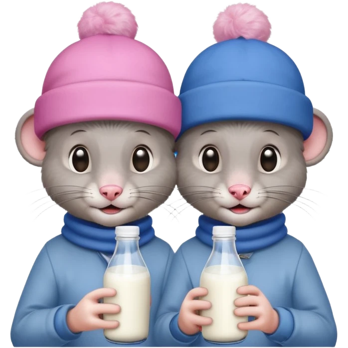 A a male rat wearing blue and a female rat wearing pink Both of them drinking milk from a bottle emoji