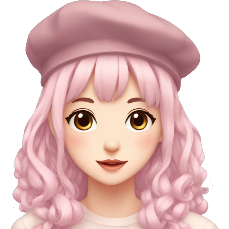 Gorgeous pastel anime girl with blushing face and hair garnitures and pretty hair and a beret aesthetic trending style emoji