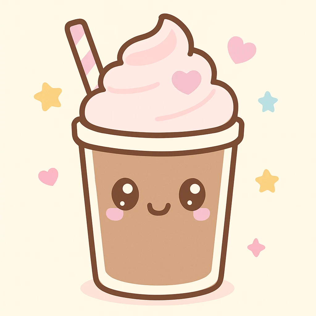chocolate milkshake, kawaii style, cute, colorful, adorable expression emoji
