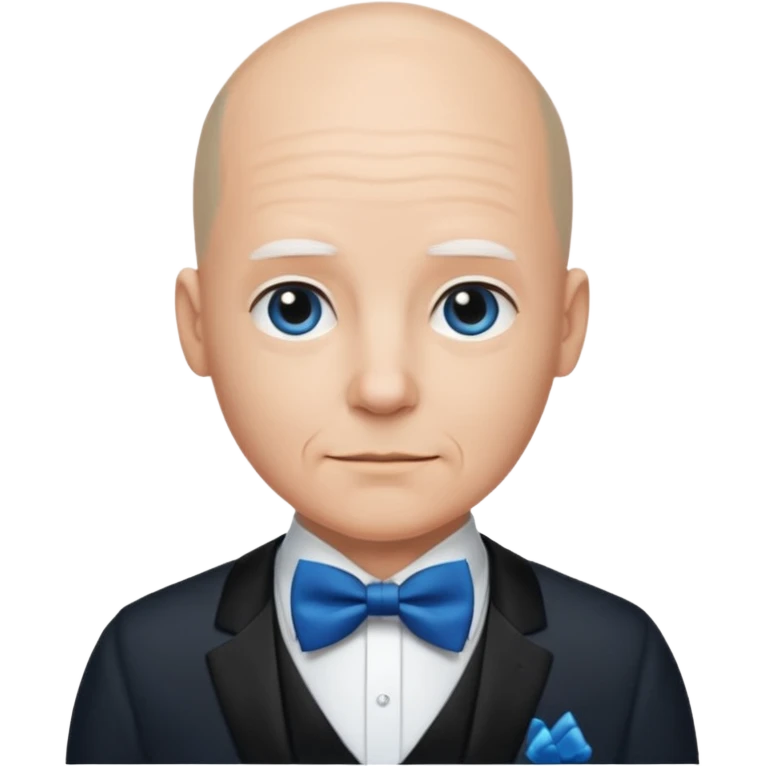 Bald with blue bow tie, midnight balck dress, middle age. emoji