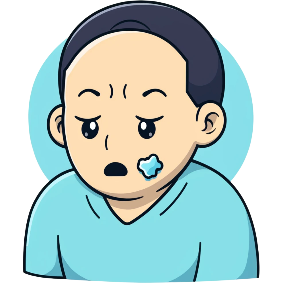 Person holding ice on swollen cheek, painful expression emoji