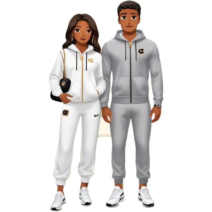 Realistic Man living his dream standing in the master bedroom of a mansion. He’s boo’d up with a pretty Brownskin big booty woman wearing a Chanel outfit and Bvlgari watch with her holding a Chanel bag. The man has on a Nike Tech Fleece sweatsuit. The man isn’t holding a bag emoji