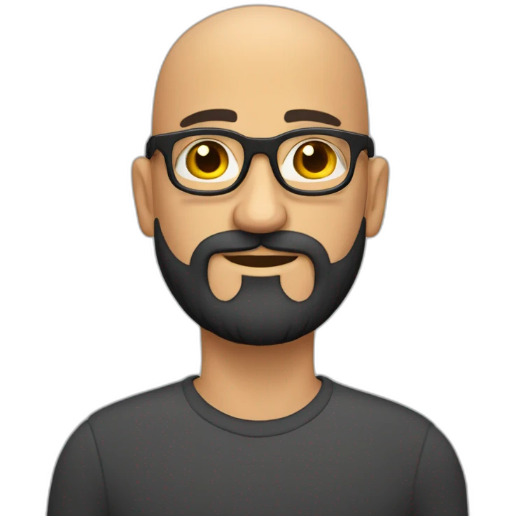bald headed spanish guy chubby face full black beard and frameless round glasses emoji