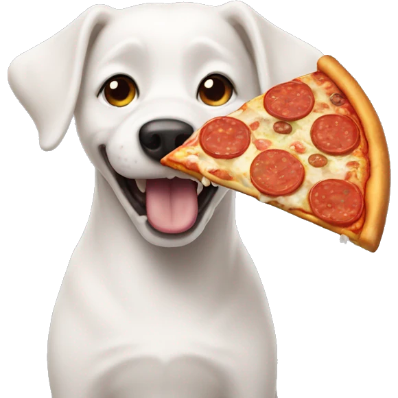 White dog eating pizza  emoji