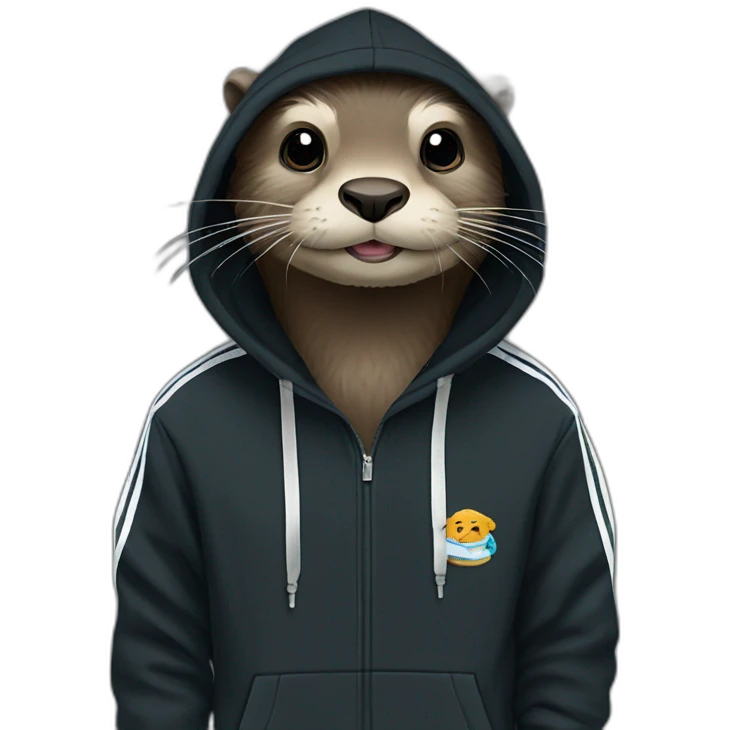 otter in black adidas hoodie with a yorkshire emoji