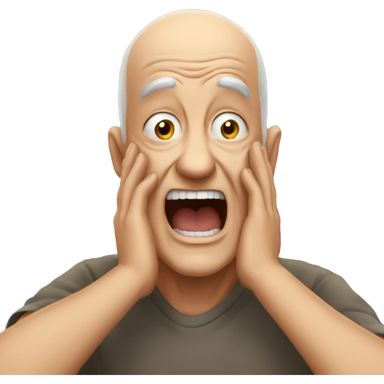 Older man with half a bald head holds his hands to his head and screaming emoji