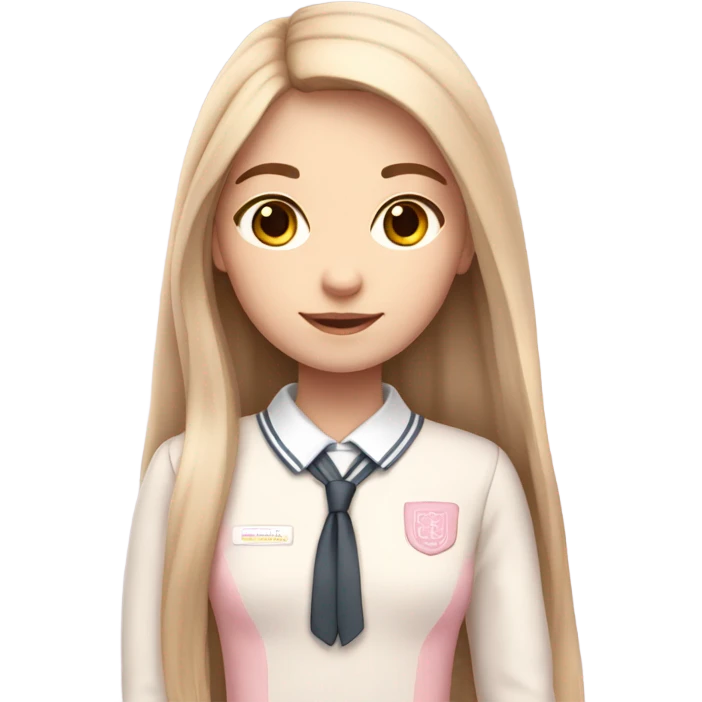 girl with fair skin, soft pink and white school uniform, long straight hair emoji