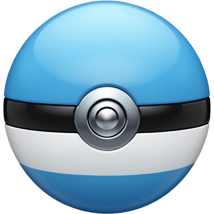 blue pokeball emoji, top half is a more saturated blue, bottom half is white, black stripe, with a white sheen, with a shiny texture emoji