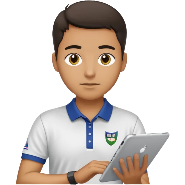Working on iPad Pro wearing a USI golf shirt emoji