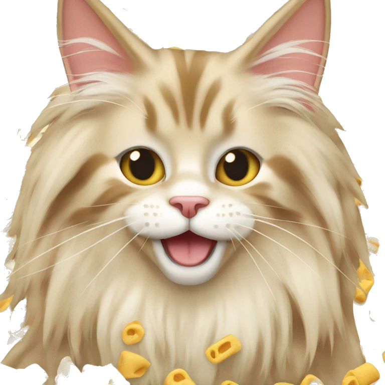 cream coloured maine coon eating macaroni  emoji