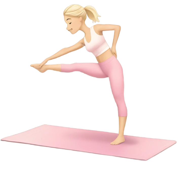A blonde white Pilates girl in light pink clothes with beige fitness mat emoji