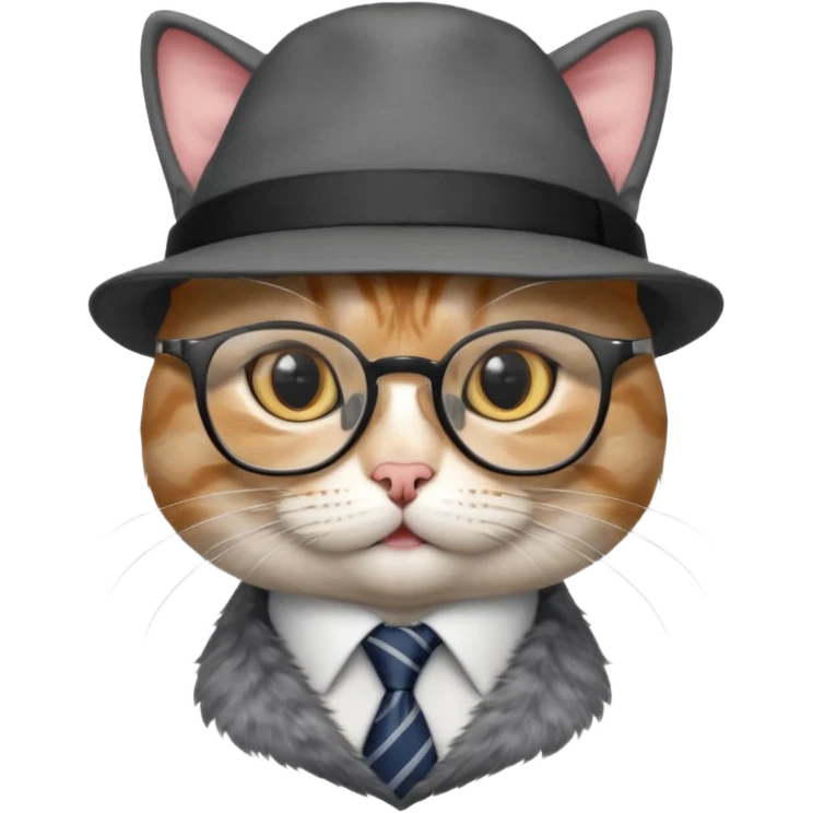half body cat with ties and opticals and  hat emoji
