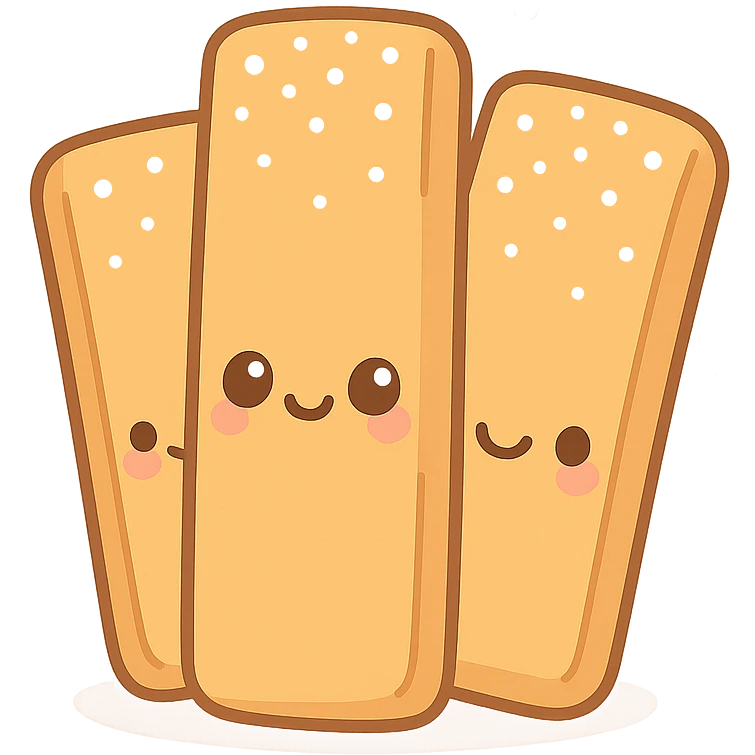 french toast sticks, with powdered sugar, cute and kawaii style, minimal background emoji