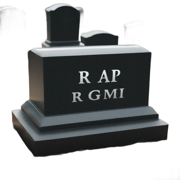 a black grave with the inscription R i P in silver emoji