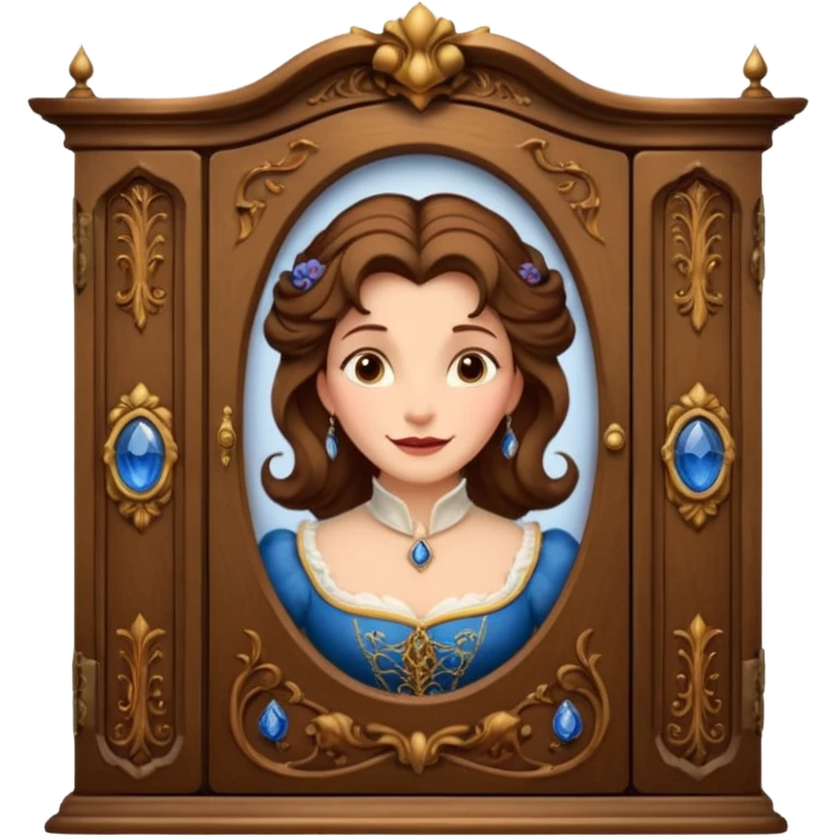 A middle-aged lady character from the fairy tale Beauty and the Beast — she was turned into a wardrobe by magic. She retains the wardrobe's original form, with an anthropomorphic face on the front of the closed cabinet. emoji