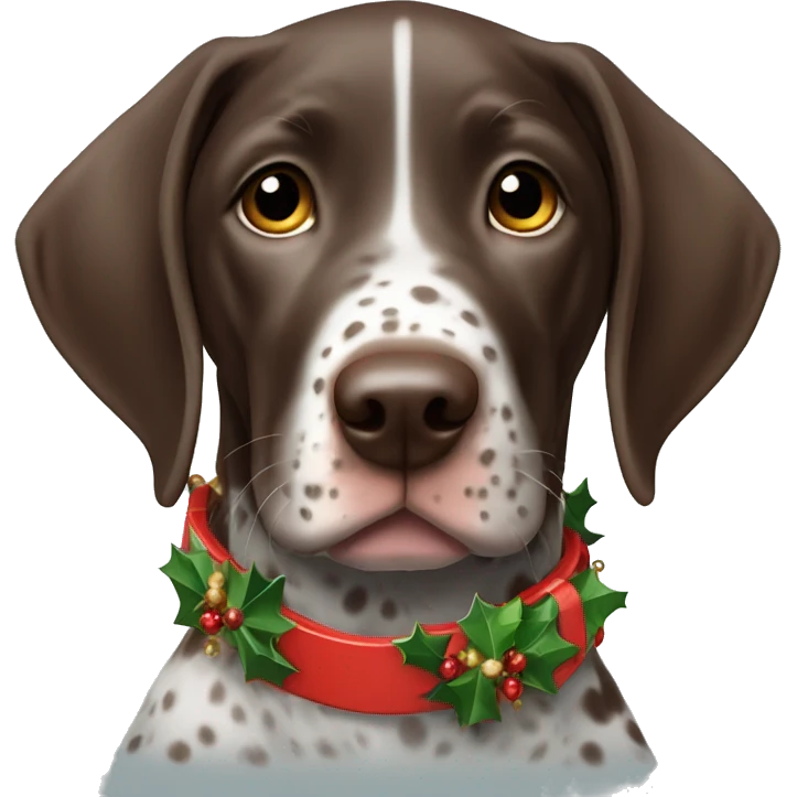 German shorthaired pointer puppy wearing Christmas collar  emoji