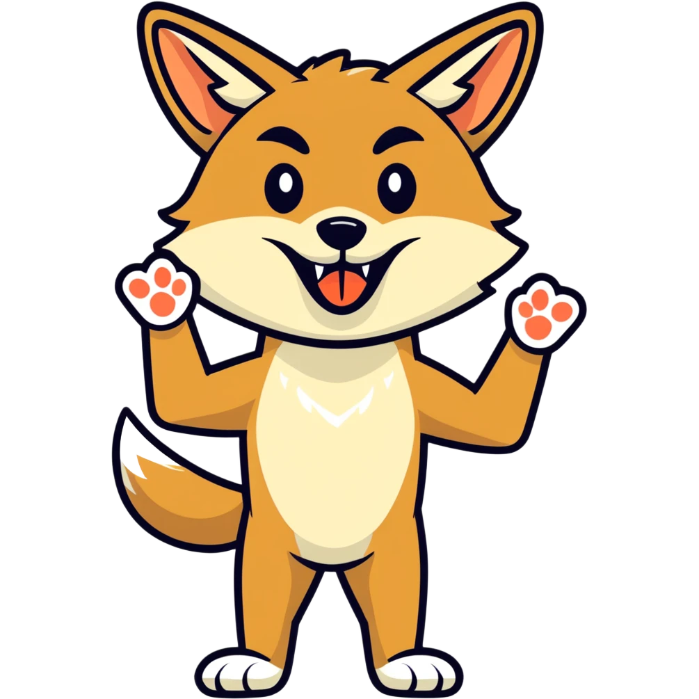 Freaky Coyote with arms up and tongue out emoji
