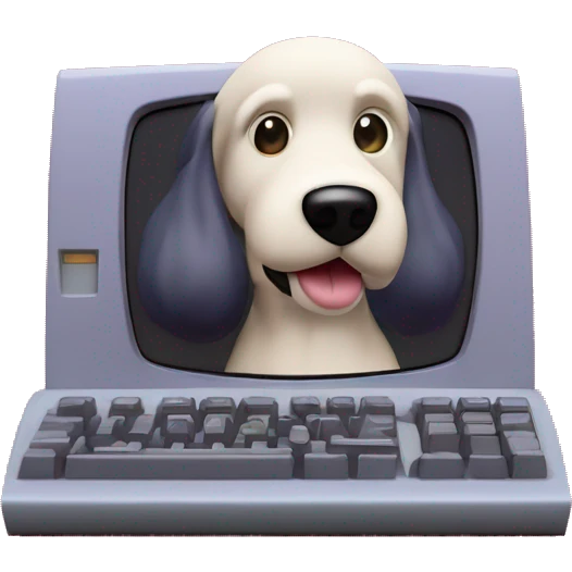 Retro old 90s computer graphics cgi 3d rendered zingy shiny dog emoji