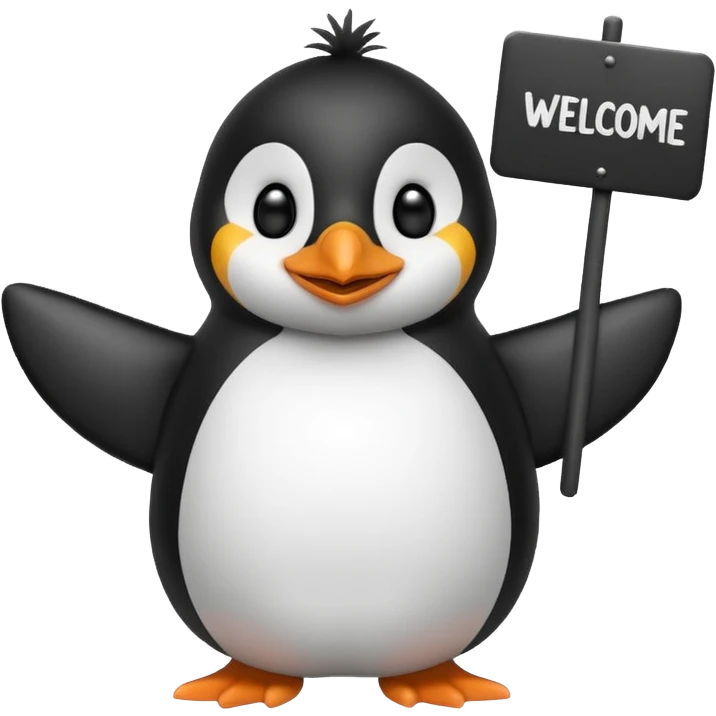 penguin with big welcome sign emoji